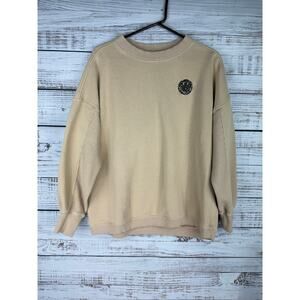 Aerie Tan Crewneck Sweatshirt Oversized XS Embroidered Smilie Lounge Neutral
